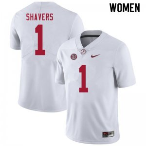 NCAA Women's Alabama Crimson Tide #1 Tyrell Shavers Stitched College 2020 Nike Authentic White Football Jersey PQ17M38RP